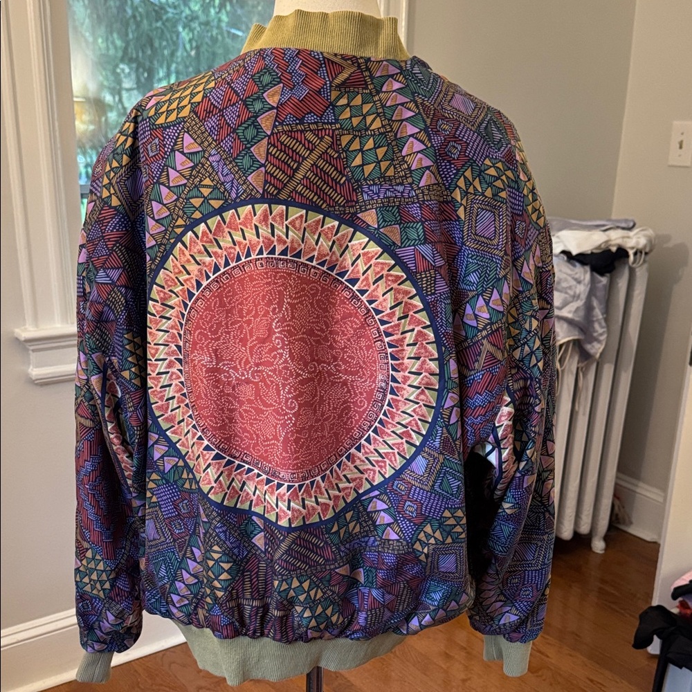 Vintage Silk Club Geometric Women's silk Bomber Jacket - Picture 2 of 7